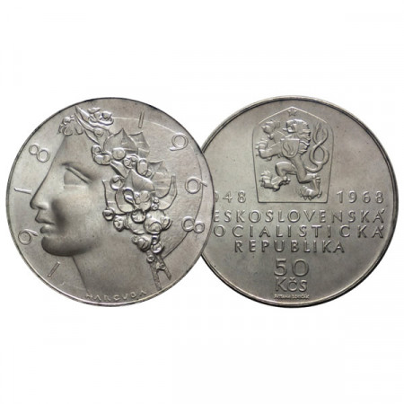 1968 * 50 Korun Silver Czechoslovakia "50th of Independence" (KM 65) UNC