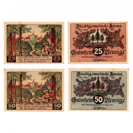 1921 * Set 2 Notgeld Germany 25 . 50 Pfennig "Thuringia - Auma" (55)