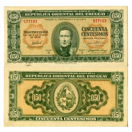 L. 1939 * Banknote Uruguay 50 Centésimos "General JG Artigas" (p34) UNC