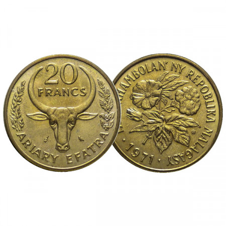 1971 * 20 Francs / 4 Ariary Madagascar "F.A.O. Series" (KM 12) UNC