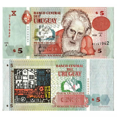 1998 * Banknote Uruguay 5 Pesos Uruguayos "Joaquín Torres García" (p80a) XF