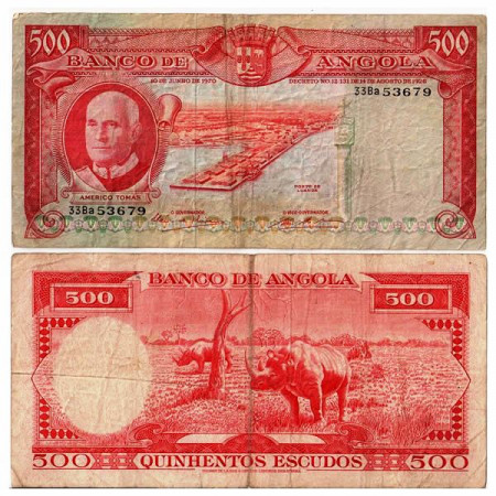 1970 * Banknote Angola 500 Escudos "Américo Tomás" (p97) aVF