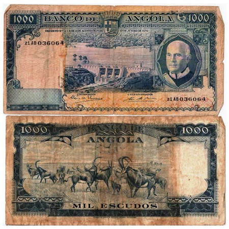 1970 * Banknote Angola 1000 Escudos "Américo Tomás" (p98) F