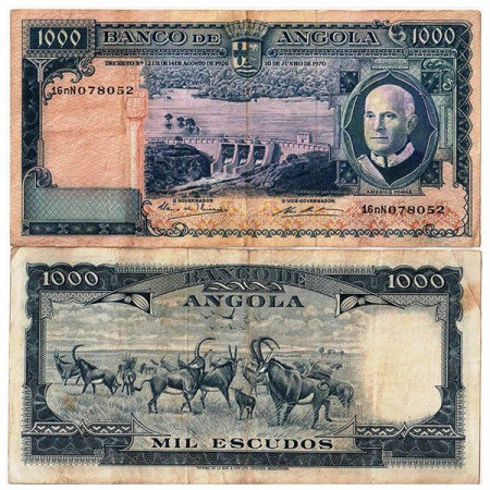 1970 * Banknote Angola 1000 Escudos "Américo Tomás" (p98) aVF