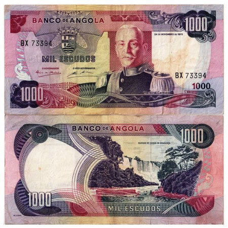 1972 * Banknote Angola 1000 Escudos "M Carmona" (p103) aVF