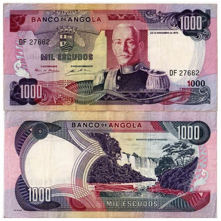 1972 * Banknote Angola 1000 Escudos "M Carmona" (p103) VF