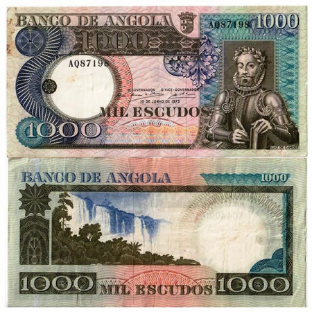 1973 * Banknote Angola 1000 Escudos "Luís de Camoes" (p108) VF