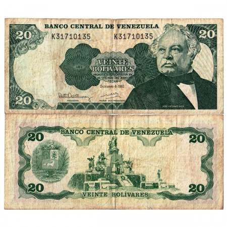 1992 * Banknote Venezuela 20 Bolivares "José Antonio Paéz" (p63d) VF