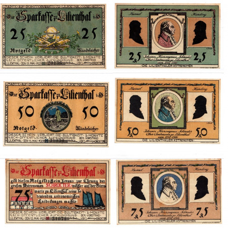 1921 * Set 3 Notgeld Germany 25 . 50 . 75 Pfennig "Lower Saxony - Lilienthal" (802.12)