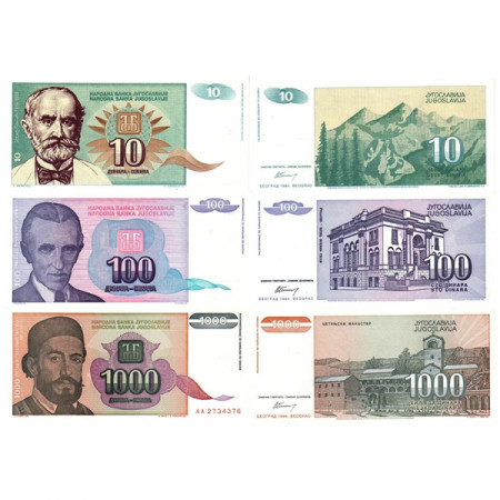 1994 * Set 3 Banknotes Yugoslavia 10-1000 Dinara (p138->140) UNC