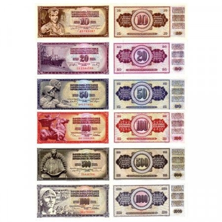 Mix * Set 6 Banknotes Yugoslavia 10-1000 Dinara (p82->92) UNC