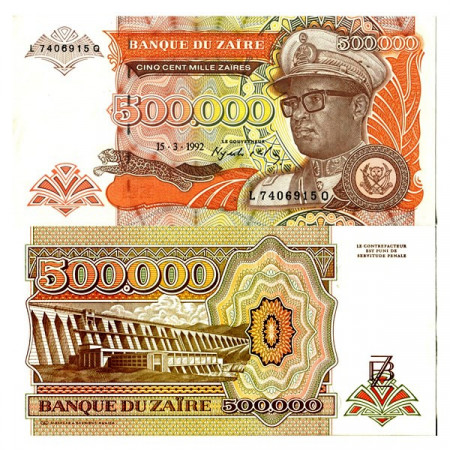 1992 * Banknote Zaire 500.000 Zaires "Mobutu Sese Seko" (p43a) UNC