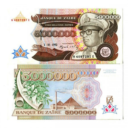 1992 * Banknote Zaire 5 Million - 5.000.000 Zaires "Mobutu Sese Seko" (p46a) UNC