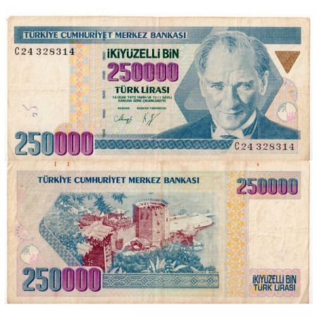 L.1970 (1992) * Banknote Turkey 250.000 Lira "Kemal Atatürk" (p207) aVF