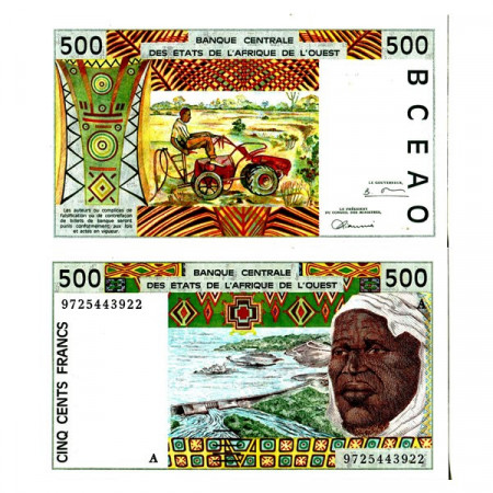 1997 A * Banknote West African States "Ivory Coast" 500 Francs "Tractor" (p110Ag) UNC