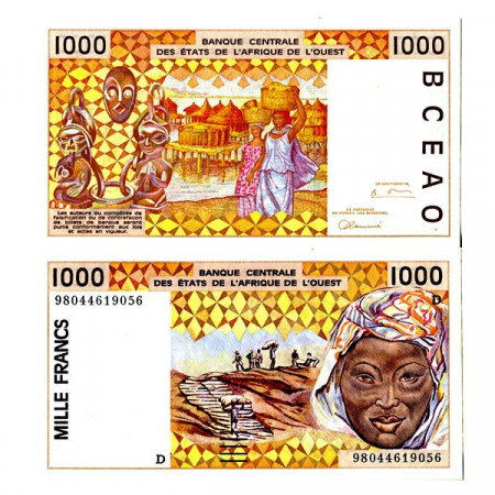 1998 D * Banknote West African States "Mali" 1000 Francs "Peanuts Hauling" (p411Dh) UNC