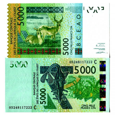 2003 (2005) C * Banknote West African States "Burkina Faso" 5000 Francs "Antelopes" (p317Cc) UNC