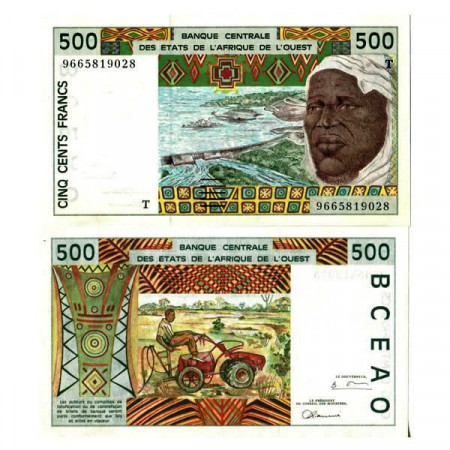 1996 T * Banknote West African States "Togo" 500 Francs "Tractor" (p810Tf) UNC