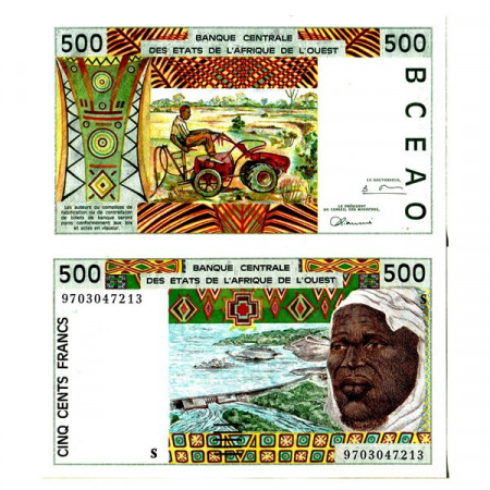 1997 S * Banknote West African States "Guinea-Bissau" 500 Francs "Tractor" (p910Sa) UNC