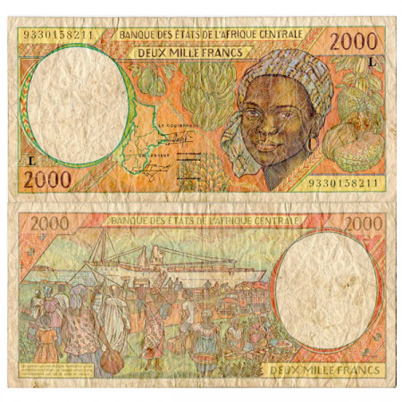 1993 L * Banknote Central African States "Gabon" 2000 Francs (p403La) aVF