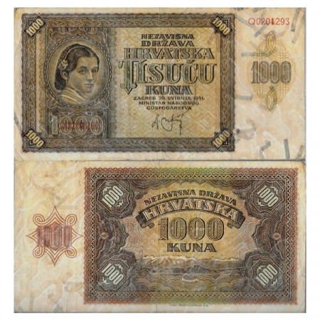 1941 * Banknote Croatia 1000 Kuna "Independent State" (p4) F+