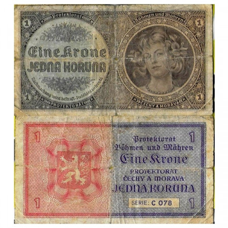 ND (1940) * Banknote Bohemia and Moravia 1 Koruna "Young Girl" (p3a) G