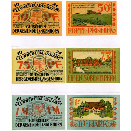 1922 * Set 3 Notgeld Germany 50 . 75 Pfennig, 1 Mark "Schleswig-Holstein - Langenhorn" (768)