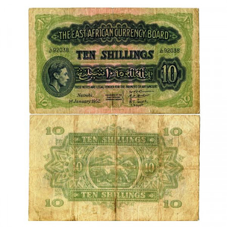 1952 * Banknote East Africa 10 Shillings "George VI" (p29b) F+