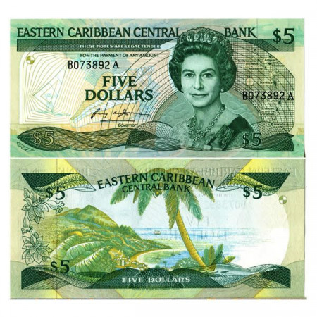 ND (1986-88) * Banknote East Caribbean States 5 Dollars "Elizabeth II - A Antigua" (p18a) UNC