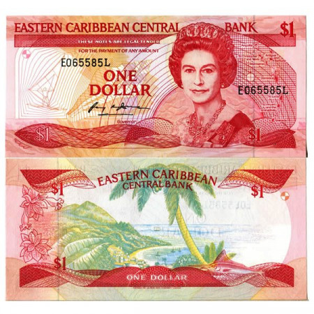 ND (1988-89) * Banknote East Caribbean States 1 Dollar "Elizabeth II - L St. Lucia" (p21L) UNC