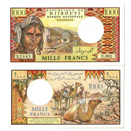 ND (1991) * Banknote Djibouti 1000 Francs "Passenger Trains - Camels" (p37c) UNC