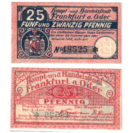 1920 * Notgeld Germany 25 Pfennig "Brandenburg (Poland) – Frankfurt a.d. Oder" (F17.4)