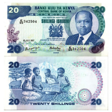 1987 * Banknote Kenya 20 Shillings "President Arap Moi" (p21f) XF