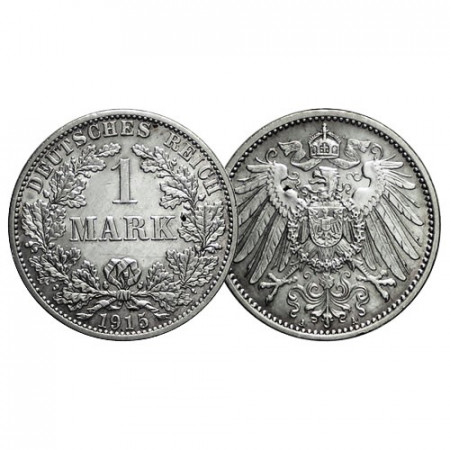 1915 A * 1 Mark Silver GERMANY "Second Reich - Imperial Eagle" (KM 14) XF