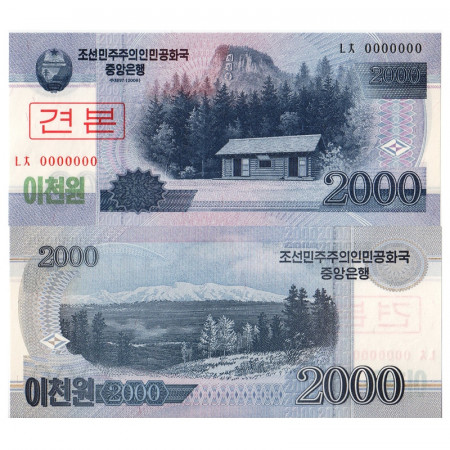 2008 (2009) * Banknote North Korea 2000 Won "Wooden Hut - SPECIMEN" (p65s) UNC