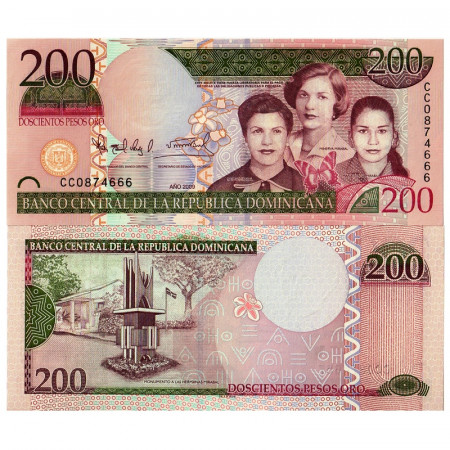 2009 * Banknote Dominican Republic 200 Pesos Oro "Mirabal Sisters, Monument" (p178A) UNC