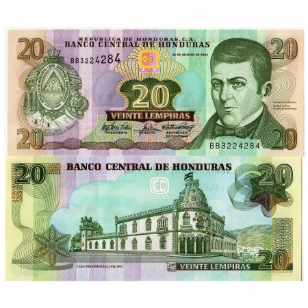 2004 * Banknote Honduras 20 Lempiras "Dionisio de Herrera" (p92) UNC