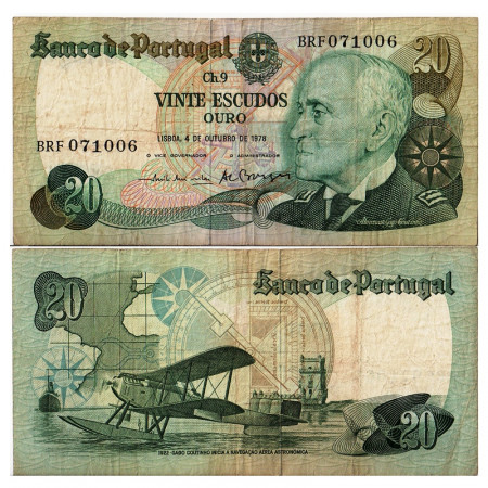 1978 * Banknote 20 Escudos Portugal "Gago Coutinho" (p176b) VF