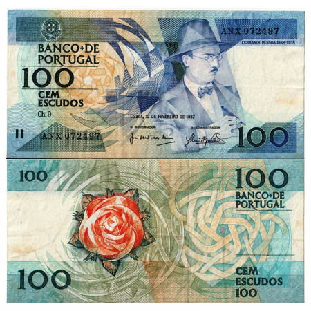 1987 * Banknote 100 Escudos Portugal "Fernando Pessoa" (p179b) VF