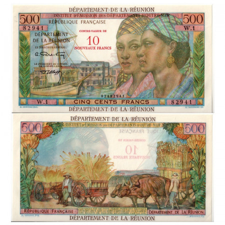 ND (1971) * Banknote Réunion 10 Nouveaux Francs on 500 Francs "Women - Ox" (p54b) aUNC