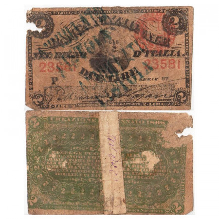 1868 (22/01) * Banknote Italy Kingdom 2 Lire "Banca Nazionale - Cavour" FALSE CANCELED (pS732) G/F