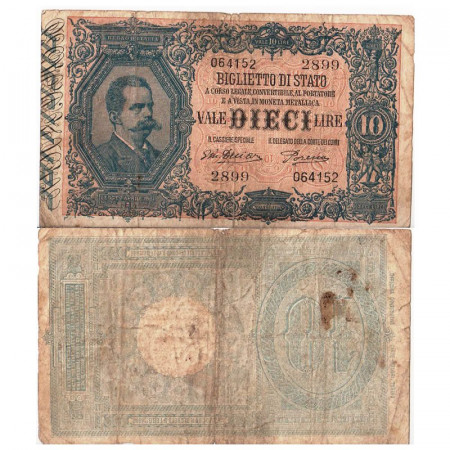 1918 (29/07) * Banknote Italy Kingdom 10 Lire "Umberto I" Biglietto di Stato BS.79 (p20gx) F