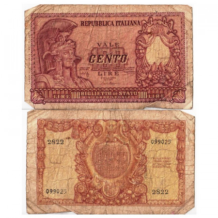 1951 * Banknote Italy Republic 100 Lire "Italia Elmata - Bolaffi" BS.427 (p92a) F