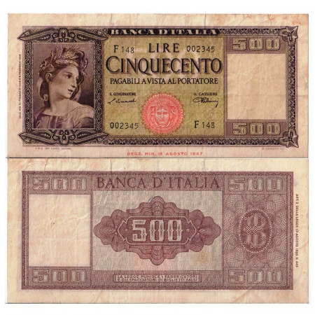 1948 (10/02) * Banknote Italy Republic 500 Lire "Ornata di Spighe" BI.545 (p80a) aVF