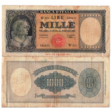 1948 (10/02) * Banknote Italy Republic 1000 Lire "Busto d'Italia - Serie W, REPLACEMENT" BI.696sp (p88a) F+