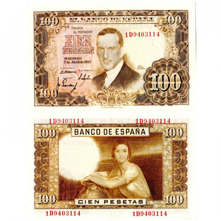 1953 * Banknote Spain 100 Pesetas "Julio Romero de Torres" (p145a) UNC