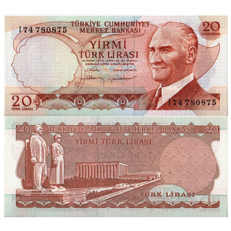 L.1970 (1974) * Banknote Turkey 20 Lira "Kemal Atatürk" (p187b) UNC