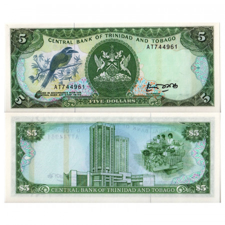 ND (1985) * Banknote Trinidad and Tobago 5 Dollars "Blue-Crowned Motmot" (p37a) UNC