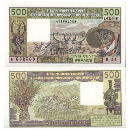 1989 H * Banknote West African States "Niger" 500 Francs "Zebus" (p606Hk) UNC