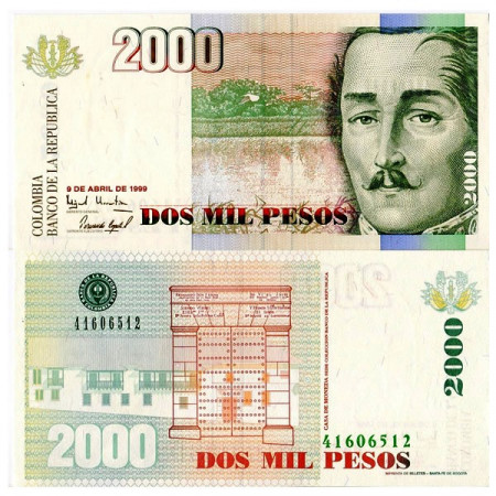 1999 * Banknote Colombia 2000 Pesos "General Santander" (p445e) UNC